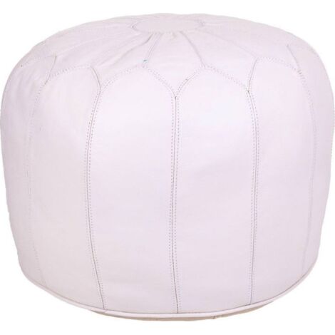 pouf design coloré en cuir et toile pour salon ou chambre - blanc ivoire élégant
