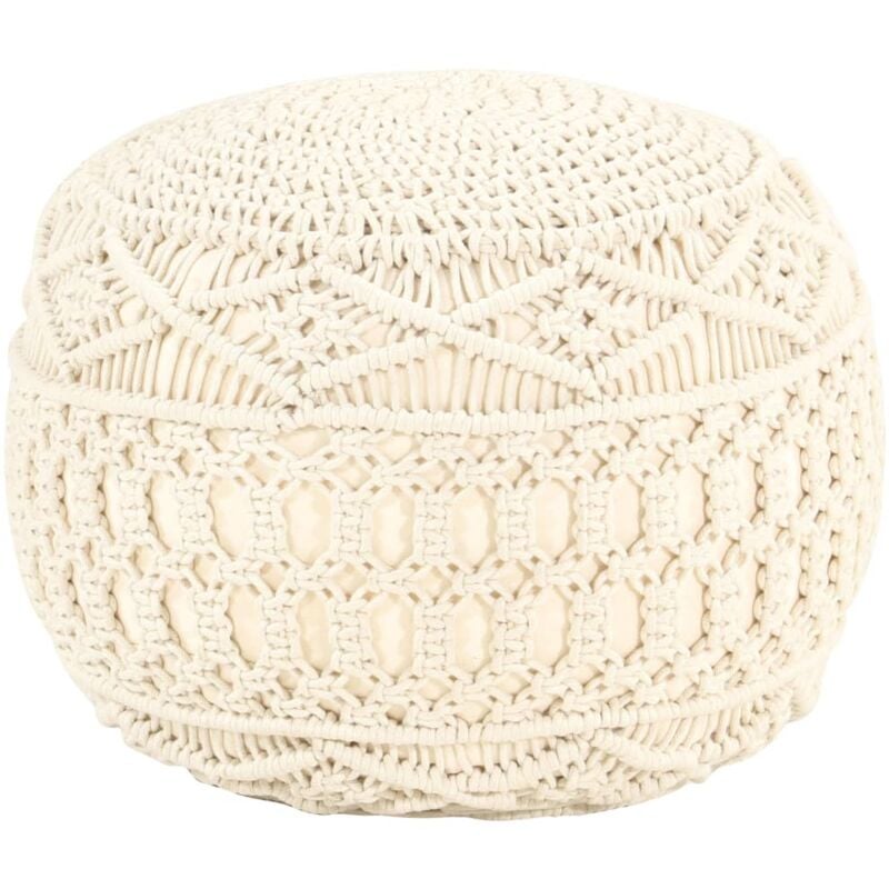 Pouf Design fait à la main - Fauteuil Repose-Pieds pour Salon ou Chambre Bas en macramé 45x30 cm Coton BV188613 - Beige
