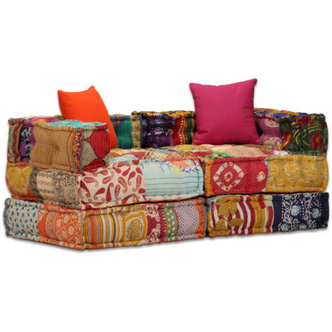 Pouf Design modulaire à 2 places - Fauteuil Repose-Pieds pour Salon ou Chambre Patchwork Tissu BV311350 - BonneVie