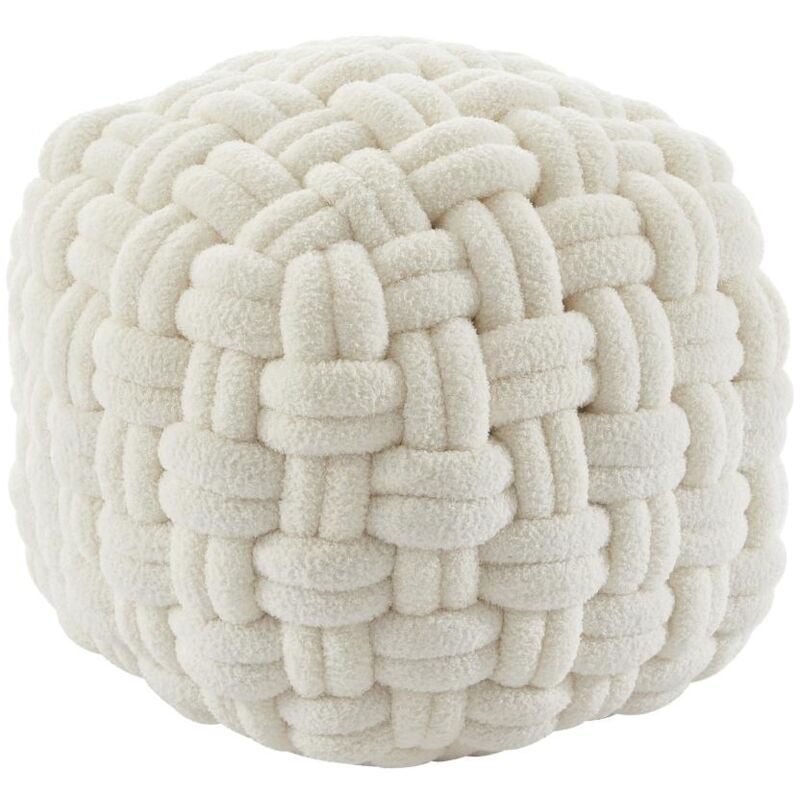 Pouf design noeud en tissu bouclette blanc nobao