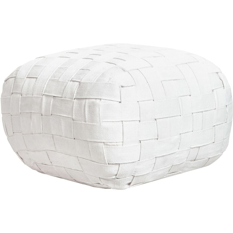 Beliani - Pouf d'Extérieur Matière Synthétique 50 x 50 x 30 cm Tissé à la Main Ottoman Accessoires de Jardin Blanc Cassé Bodla