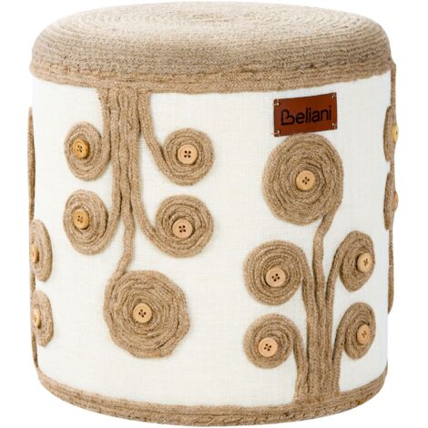 Pouf di iuta pouf poggiapiedi imbottitura in EPS soggiorno stile Boho bianco e beige Diman