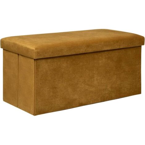 Pouf double pliable en velours Lilou 76x38 cm jaune ocre