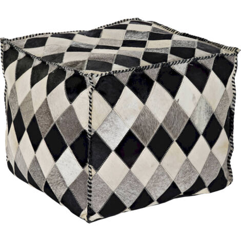 Pouf effet cuir marron Romos élégant et confortable - Marron bicolore effet patchwork