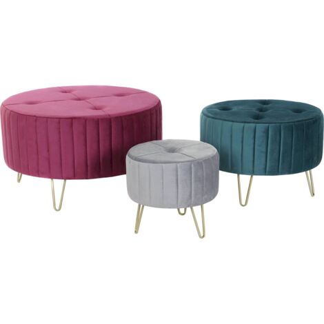 Pouf élégant en velours multicolore et métal design - Palette de couleurs douces en velours