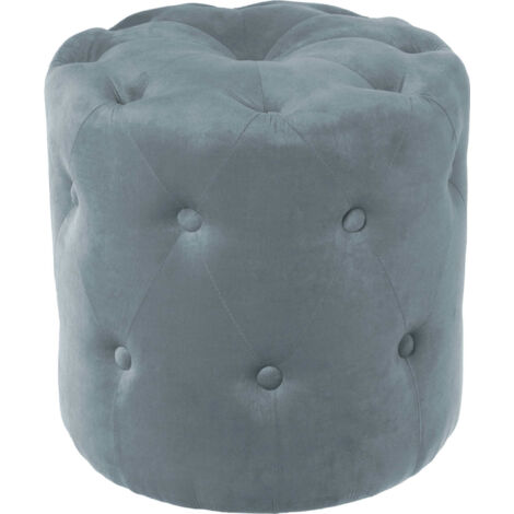 Pouf élégant velours bleu capitonné cosy et pratique - Bleu pôme velouté