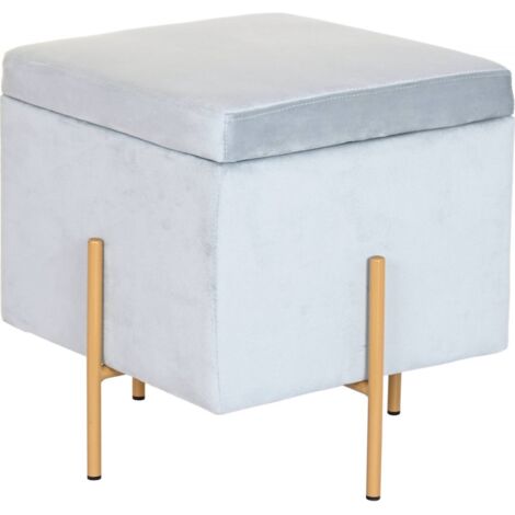 Pouf élégant velours gris et pieds dorés moderne - Velours gris élégant métal doré