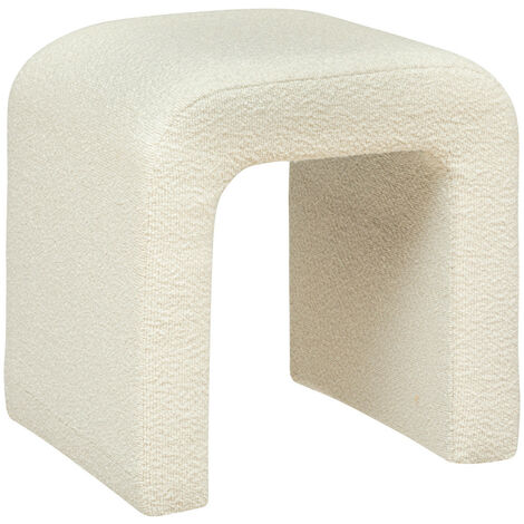 Pouf en bouclette, tabouret bouclette en MDF/polyester coloris blanc - Longueur 41 x Profondeur 35.5 x Hauteur 43 cm -PEGANE-