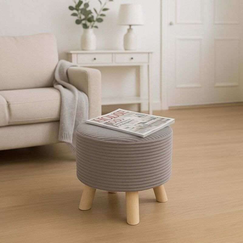 Pouf en corde - siege rembourre avec pieds en bois