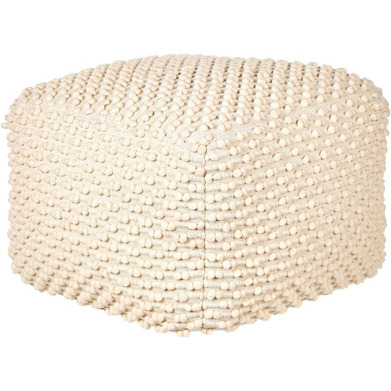 Pouf en Coton Beige 50 x 50 cm Remplissage en Billes eps Surface Texturée Kingri