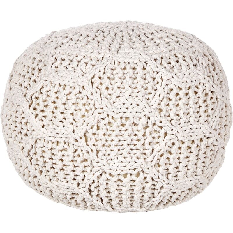 Pouf en Coton Beige Macramé 50 cm Remplissage en Billes eps Surface Texturée Triman