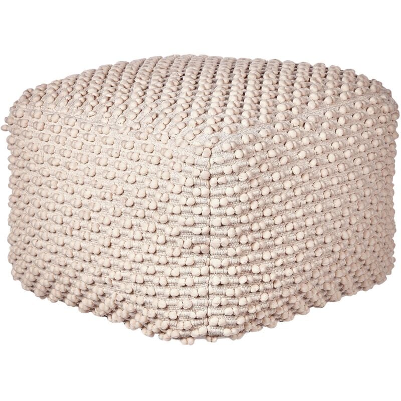 Pouf en Coton Taupe 50 x 50 cm Remplissage en Billes EPS Surface Texturée Kingri
