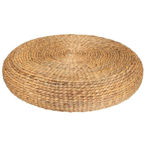 Pouf en jacinthe d'eau tressé coloris naturel -  Diamètre 55 x Hauteur 14 cm