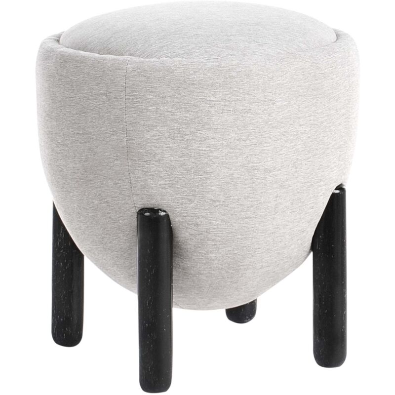 Beliani - Pouf en Lin Synthétique Rembourré Pieds en Bois d'Hévéa Tabouret Meuble de Salon Chambre Gris Archie