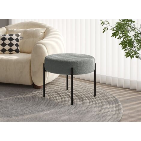 Pouf en tissu effet peau de mouton gris et pieds en métal noir
