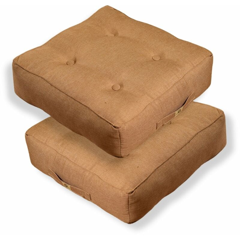 Lot de 2 coussins de sol effet lin 50 x 50 x 18 cm - marron clair