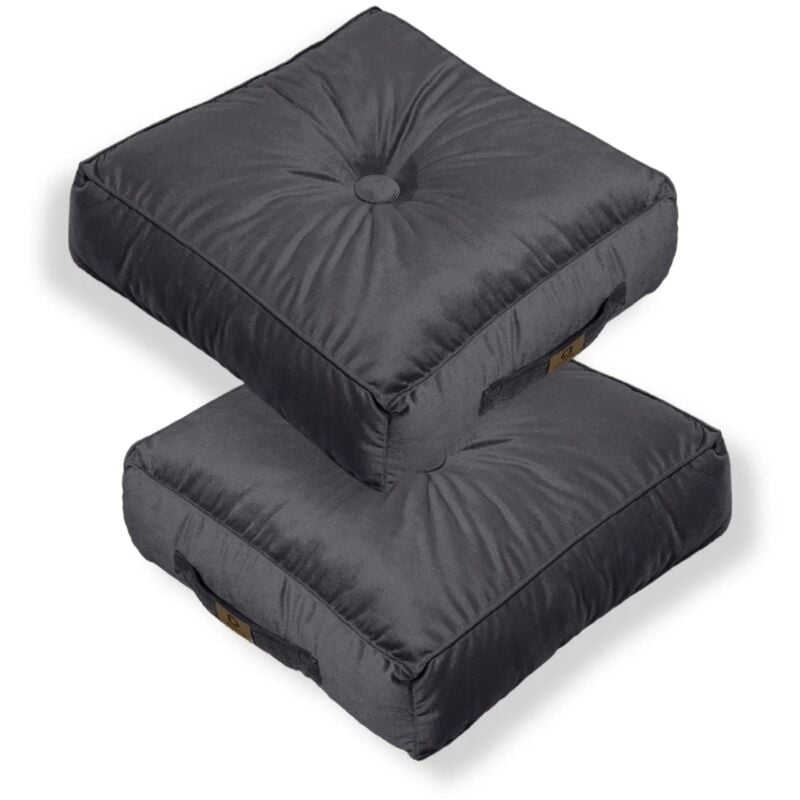 Lot de 2 coussins de sol en velours 54 x 54 x 18 cm lot de 2 - gris foncé