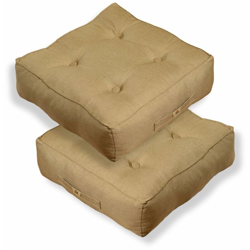 Deco Arts - Lot de 2 coussins de sol effet lin 50 x 50 x 18 cm - beige