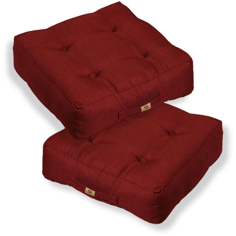 Deco Arts - Lot de 2 coussins de sol effet lin 40 x 40 x 12 cm - rouge