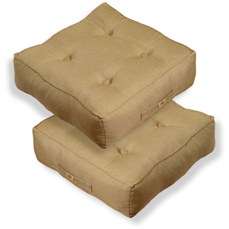 Deco Arts - Lot de 2 coussins de sol effet lin 40 x 40 x 12 cm - beige