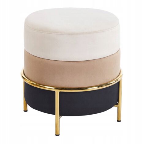 Pouf en velours beige cappuccino, repose-pieds stable avec structure dorée Furnitex