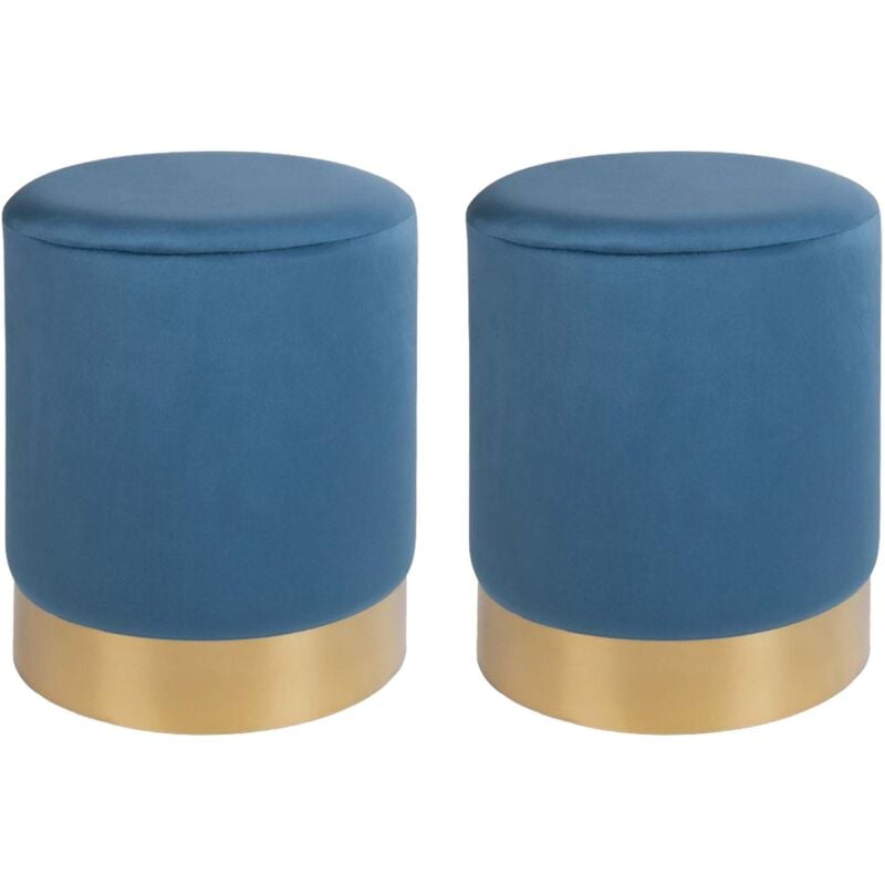 Pouf en velours et métal doré (Lot de 2)