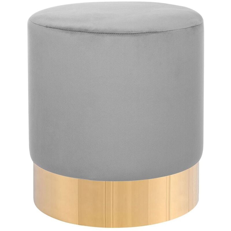 Pouf de Forme Cylindrique fabriqué en Velours Gris avec Base Métallique Doré pour Salon ou Chambre Glamour et Moderne Beliani