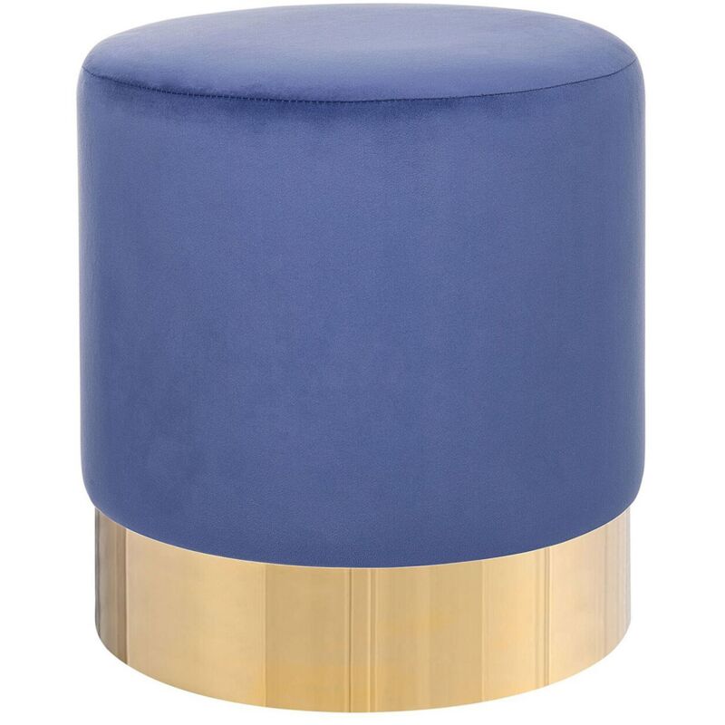 Pouf de Forme Cylindrique fabriqué en Velours Bleu avec Base Métallique Doré pour Salon ou Chambre Glamour et Moderne Beliani