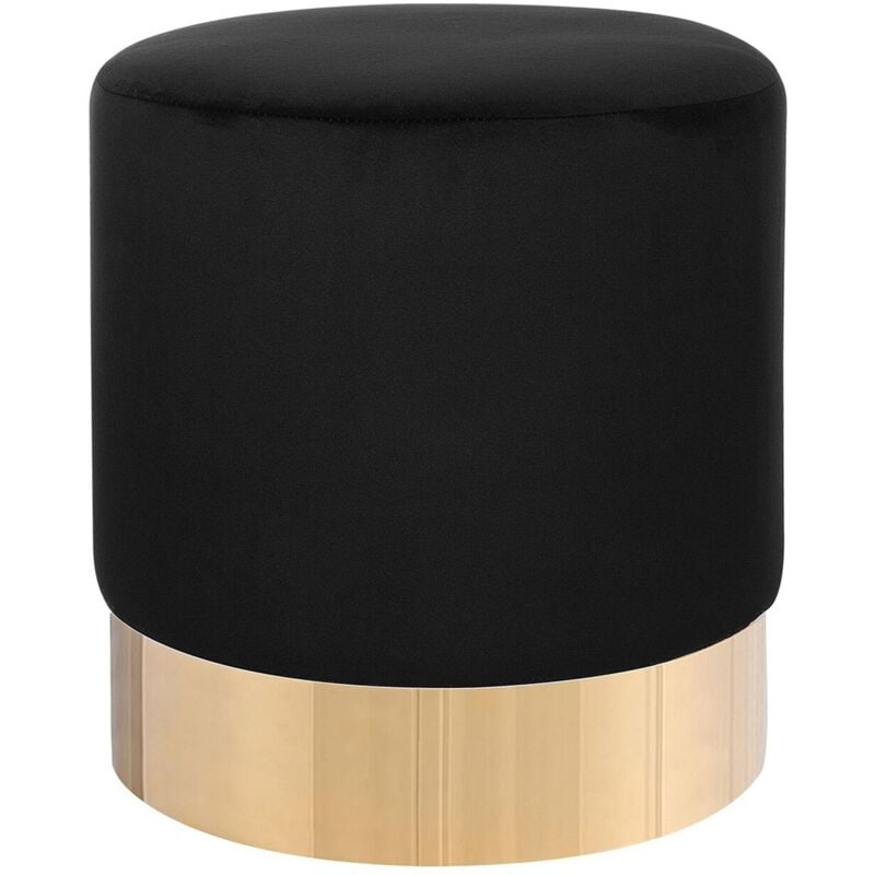Pouf de Forme Cylindrique fabriqué en Velours Noir avec Base Métallique Doré pour Salon ou Chambre Glamour et Moderne Beliani