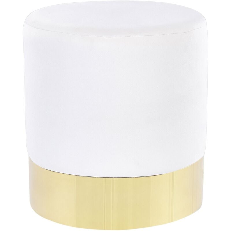 Pouf Moderne et Glamour ø 39 cm en Velours Blanc et Base Dorée Sophia