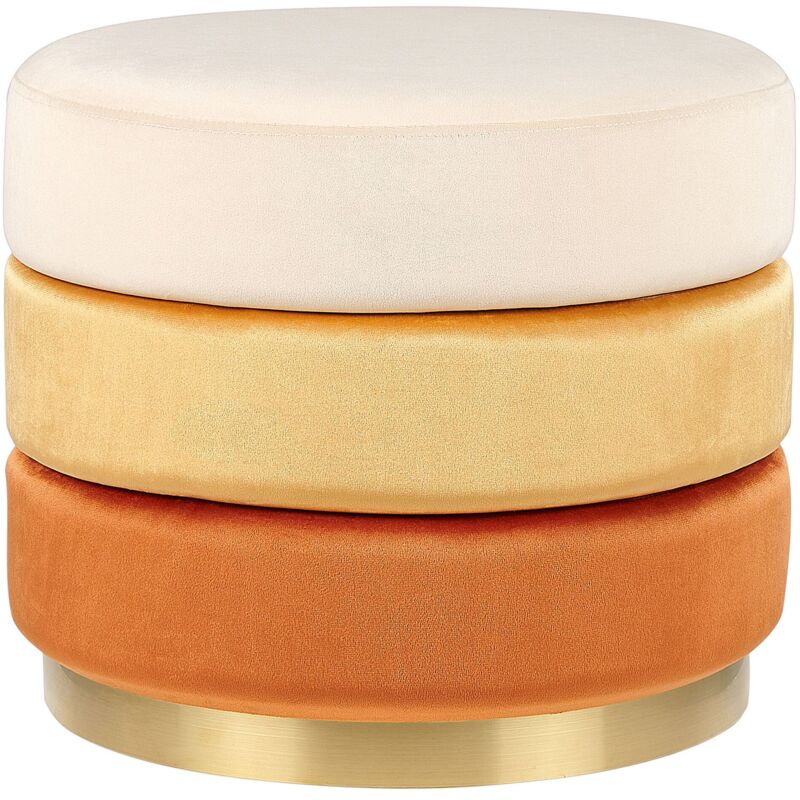Pouf en Velours Orange Assise Supplémentaire de Salon Repose-Pieds Glamour Louin