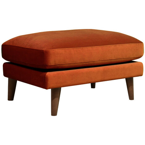 Pouf en velours pieds bois foncé - Rouille - VILLABON