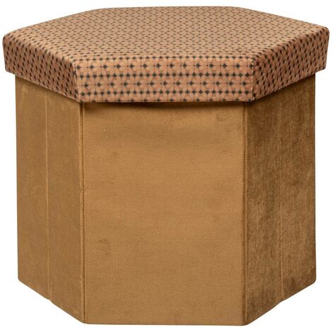 Pouf esagonale pieghevole in velluto jiling 40x38cm marrone caramello - Atmosphera créateur d'intérieur