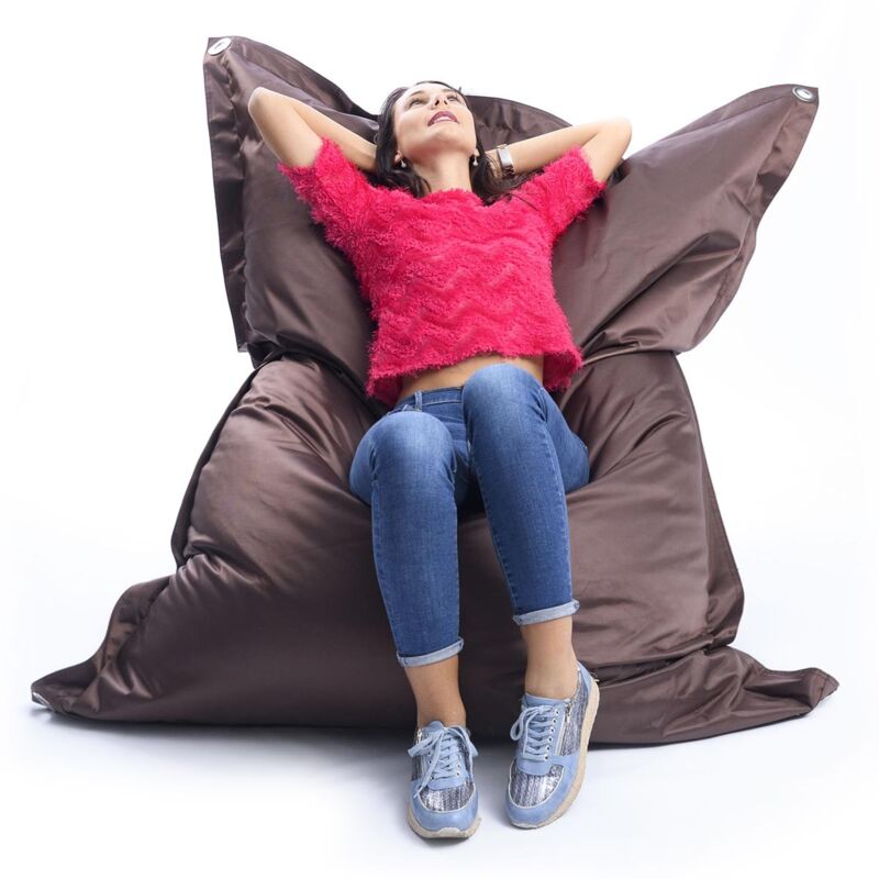 Livedeco - Pouf Extérieur, Outdoor, Jardin, Terrasse, Marron Chocolat BiG52 iron raw