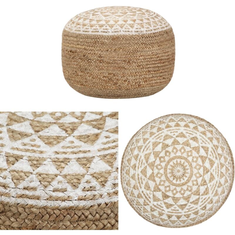 Pouf fait à la main Blanc 45x30 cm Jute - Pouf Design - Pouf Moderne - Pouf Jute - Pouf Artisanal - Repose-pied Cosy - Home & Living