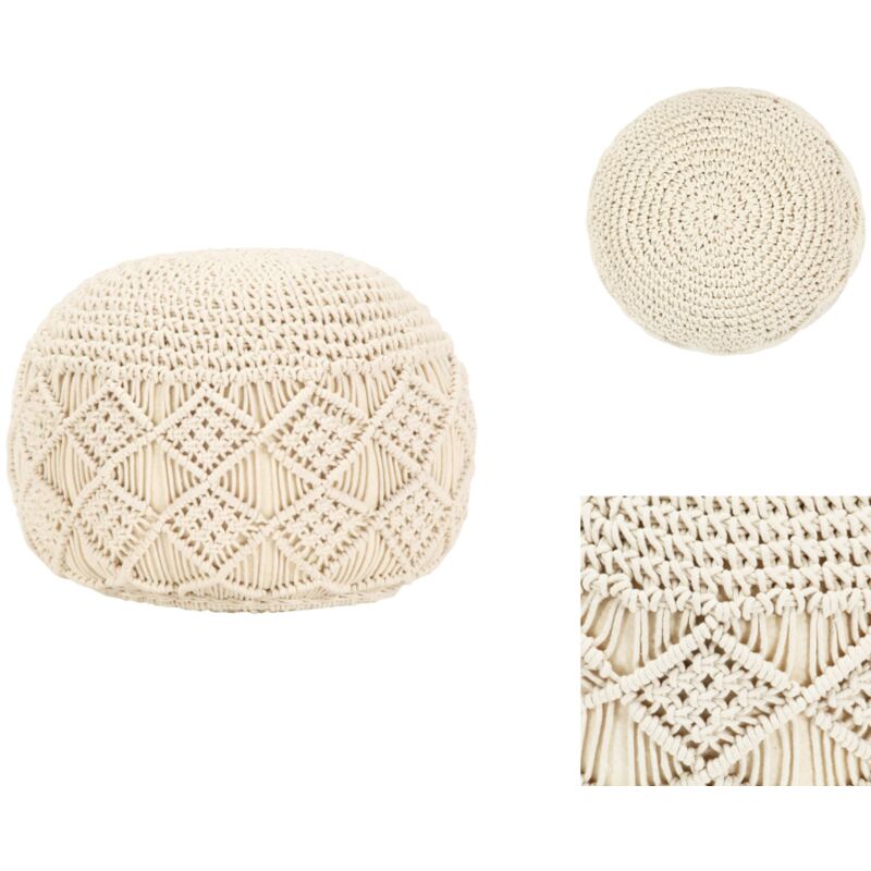Pouf fait à la main en macramé 45 x 30 cm Coton - Pouf En Macramé - Pouf Design - Pouf Beige - Pouf Artisanal - Mobilier Ethnique