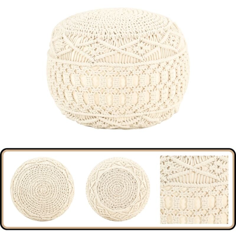 Pouf fait à la main en macramé 45x30 cm Coton - Pouf Design - Pouf Moderne - Pouf Beige - Pouf Macramé - Pouf Artisanal