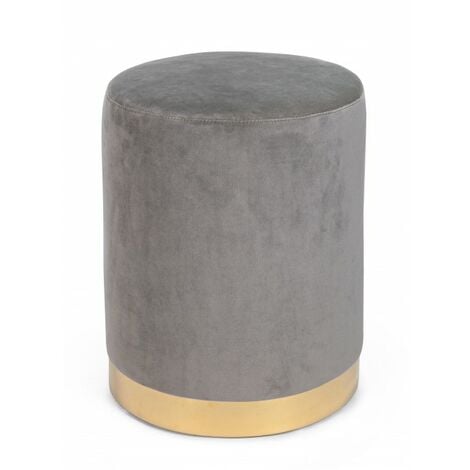 Pouf rotondo Varga con base oro e tessuto bouclette crema