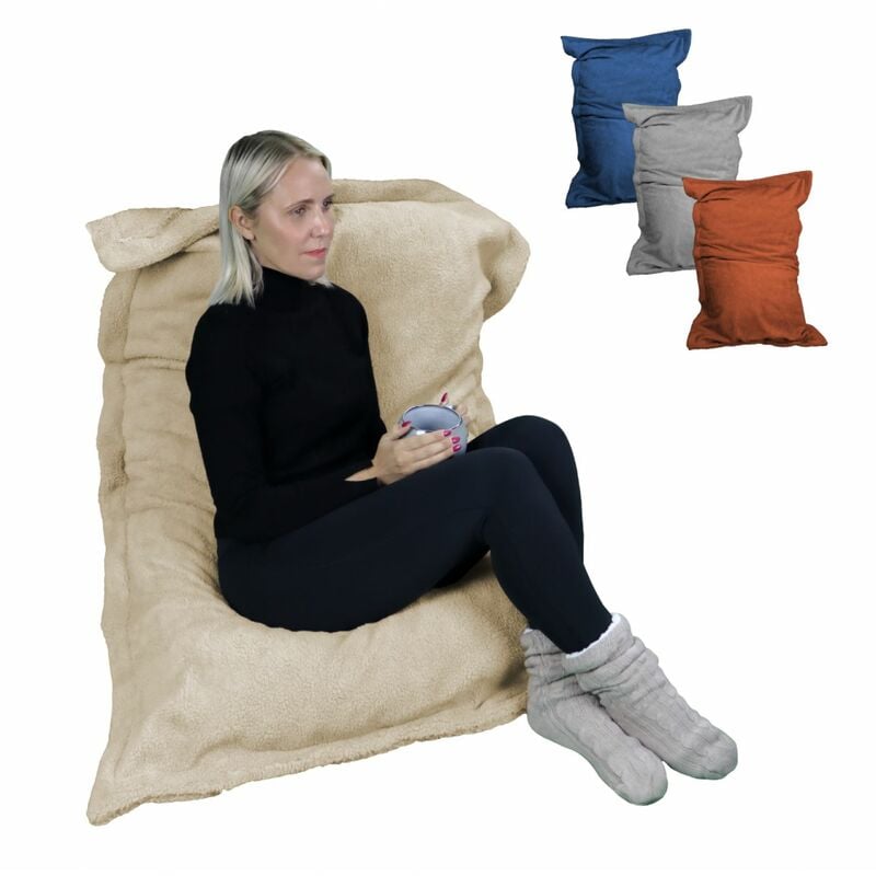 Pouf, fauteuil d'intérieur déhoussable - 90 x 140 cm - Sherpa - Beige Vivezen