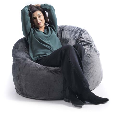 Pouf Fauteuil Rond XL Intérieur En Tissu Polaire Gris, Déhoussable, Pour Salon, chambre - TiTAN