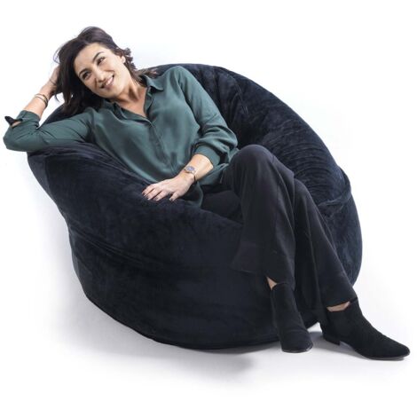 Pouf Fauteuil Rond XL Intérieur En Tissu Polaire Noir, Déhoussable, Pour Salon, chambre - TiTAN