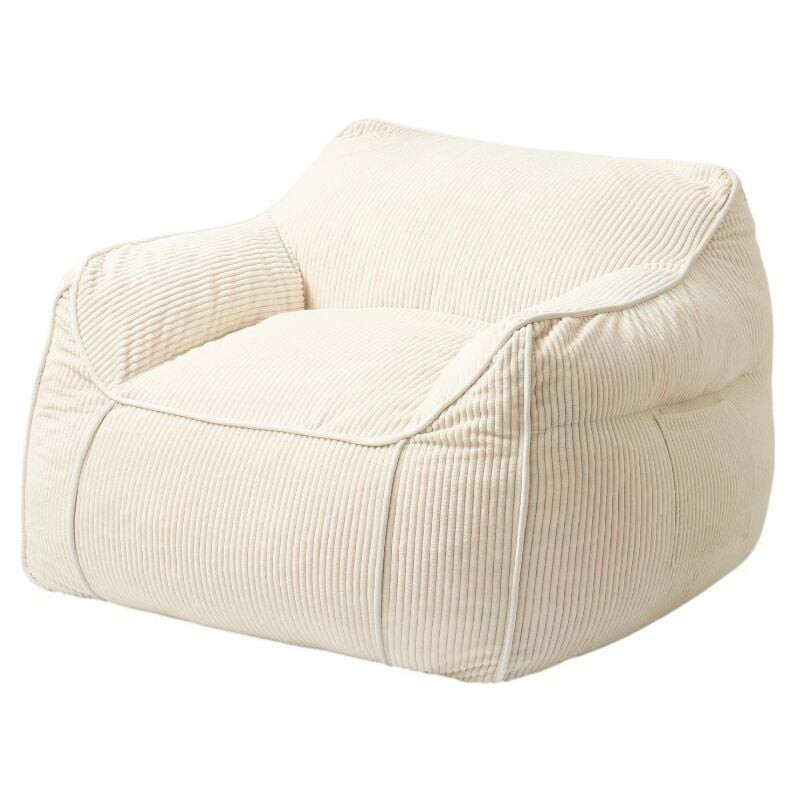 Bananair - Pouf Fauteuil velours côtelé - 100x110 cm Blanc cassé