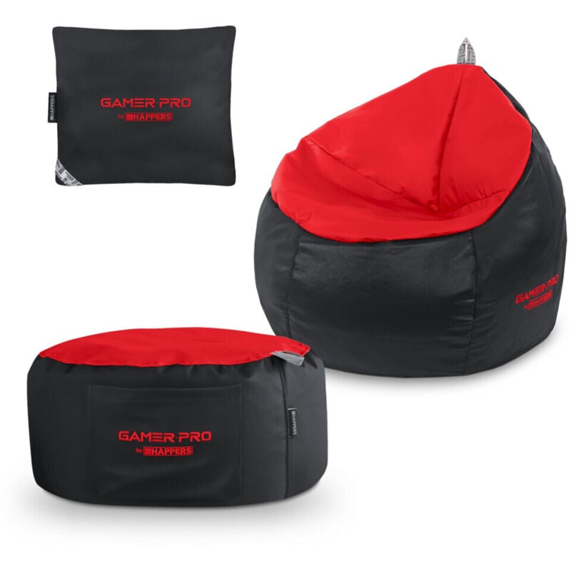 Pack Gamer Junior Rouge : Puff Gamer junior + Repose-pieds + Coussin Pack Gamer Junior rouge