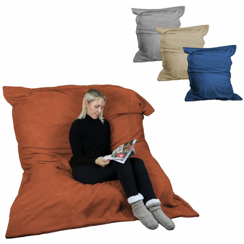Pouf géant xxl, fauteuil d'intérieur déhoussable - 150 x 180 cm - Sherpa - Terracotta Vivezen