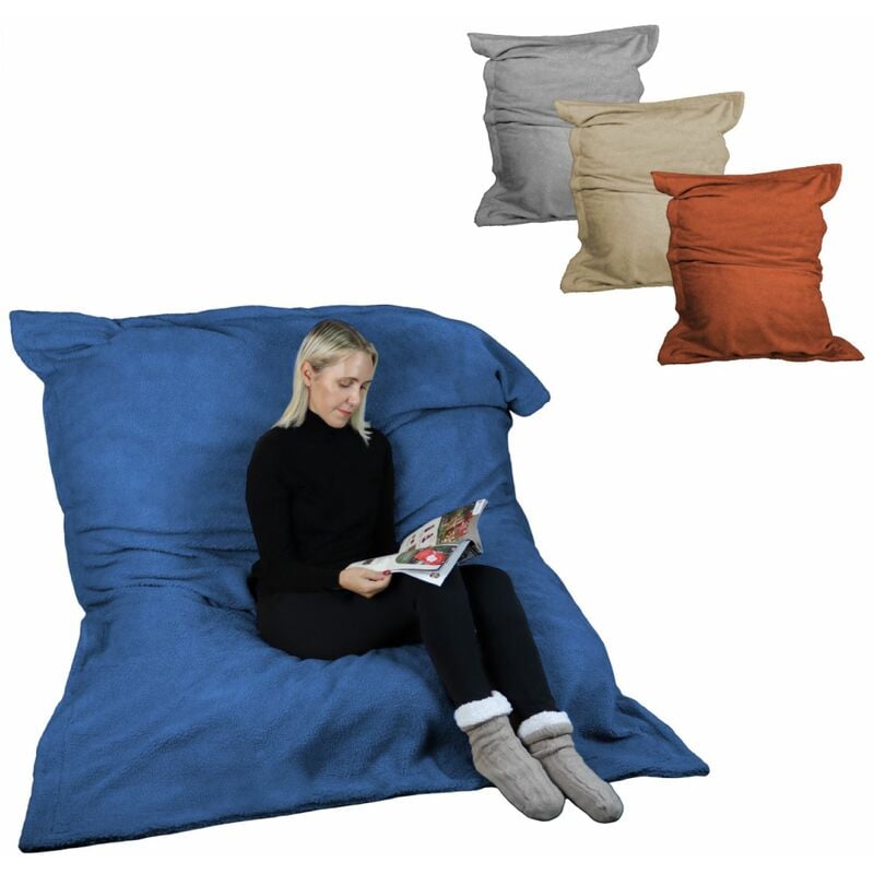 Pouf géant xxl, fauteuil d'intérieur déhoussable - 150 x 180 cm - Sherpa - Bleu marine Vivezen