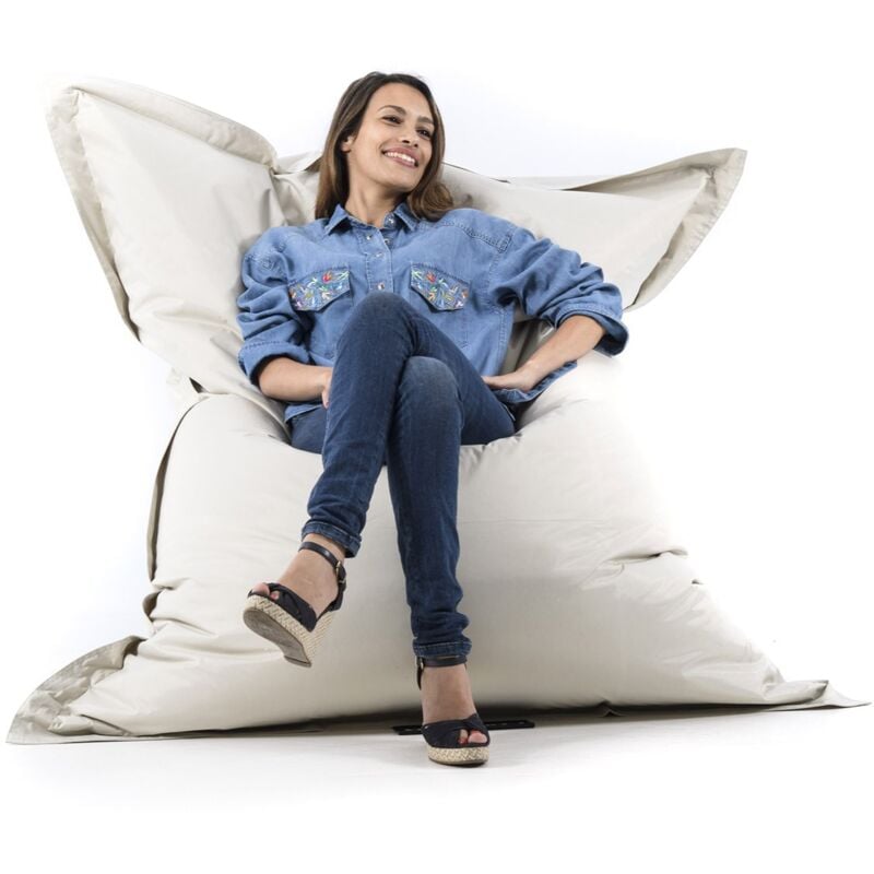 Pouf Géant Beige BiG52 Classic 170x130 cm - Déhoussable, Intérieur/Extérieur, Rempli de Billes de Polystyrène