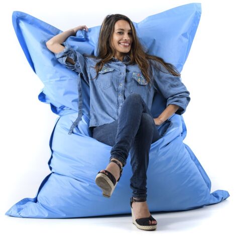 Pouf Géant Bleu Ciel BiG52 Classic 170x130 cm - Déhoussable, Intérieur/Extérieur, Rempli de Billes de Polystyrène