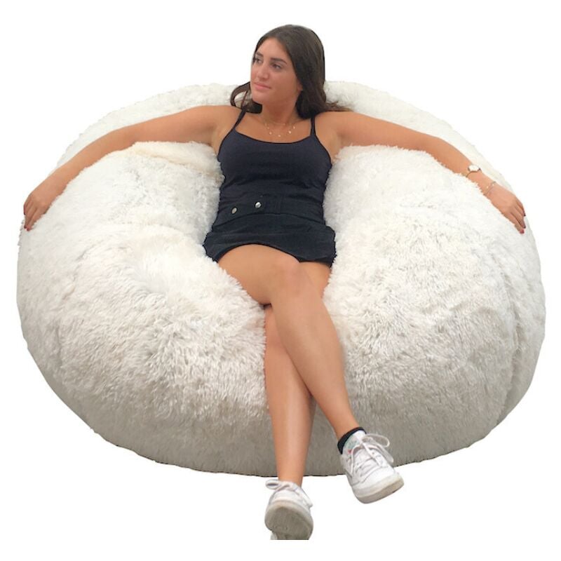 Bananair - Pouf Géant Fourrure - 120 cm - Banabag Blanc