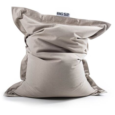Pouf Géant Lin Intérieur Salon, Déhoussable, Cocooning Beige BiG52