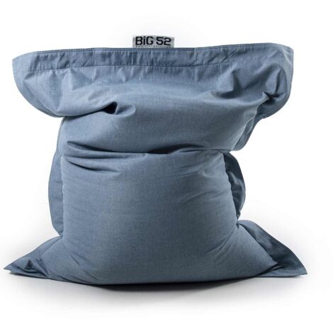 Pouf Géant Lin Intérieur Salon, Déhoussable, Cocooning Bleu Métal BiG52
